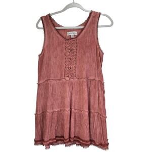 Knox RoseWomens M Tank TopTiered Rusty Red Boho Embroidery Detail Festival Wear